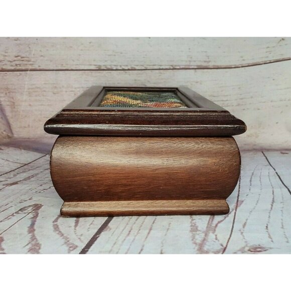 Vintage Brocade Fabric Velvet Lining Mirror 2 Tier Wooden Ring & Jewelry Box - Picture 11 of 12